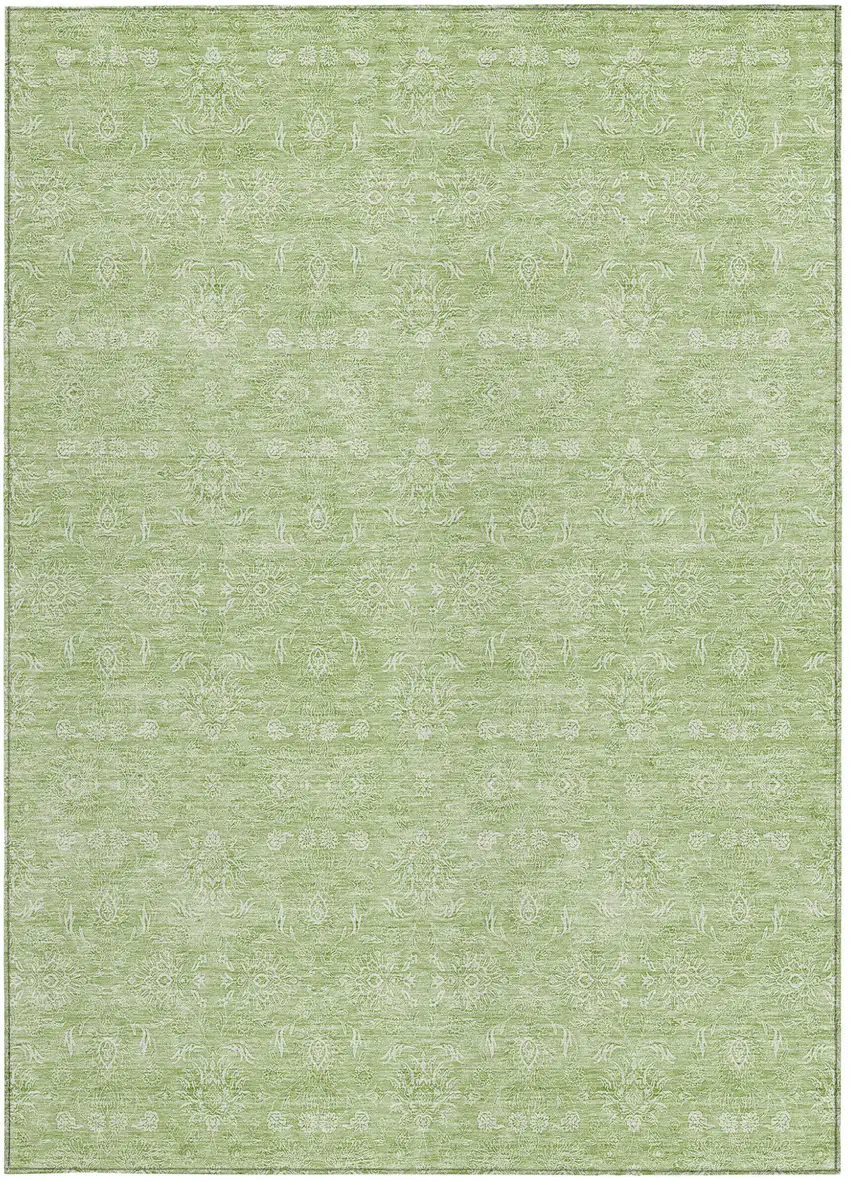 Artichoke Green Mint Green And Ivory Floral Washable Indoor Outdoor Area Rug Photo 3