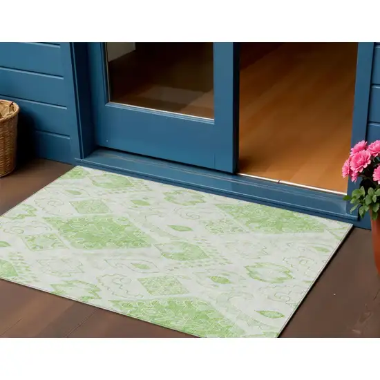 Artichoke Green Mint Green And Ivory Moroccan Washable Indoor Outdoor Area Rug Photo 1