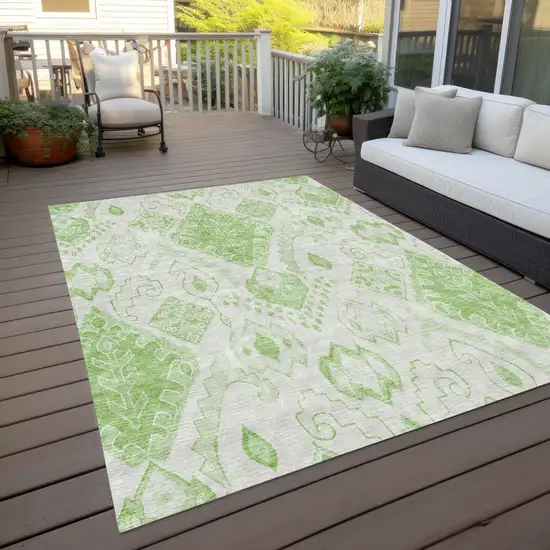 Artichoke Green Mint Green And Ivory Moroccan Washable Indoor Outdoor Area Rug Photo 9