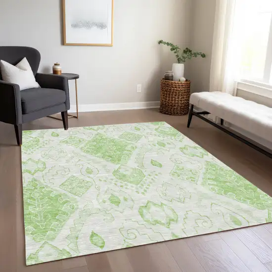 Artichoke Green Mint Green And Ivory Moroccan Washable Indoor Outdoor Area Rug Photo 8