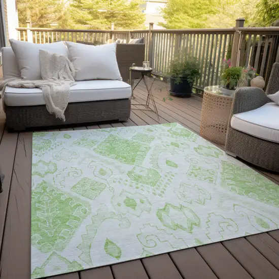 Artichoke Green Mint Green And Ivory Moroccan Washable Indoor Outdoor Area Rug Photo 6