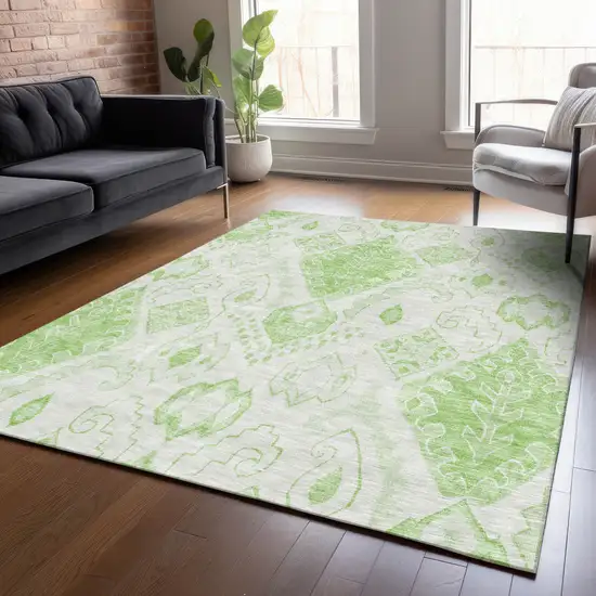 Artichoke Green Mint Green And Ivory Moroccan Washable Indoor Outdoor Area Rug Photo 7