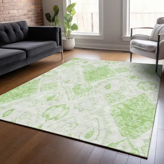Artichoke Green Mint Green And Ivory Moroccan Washable Indoor Outdoor Area Rug Photo 7