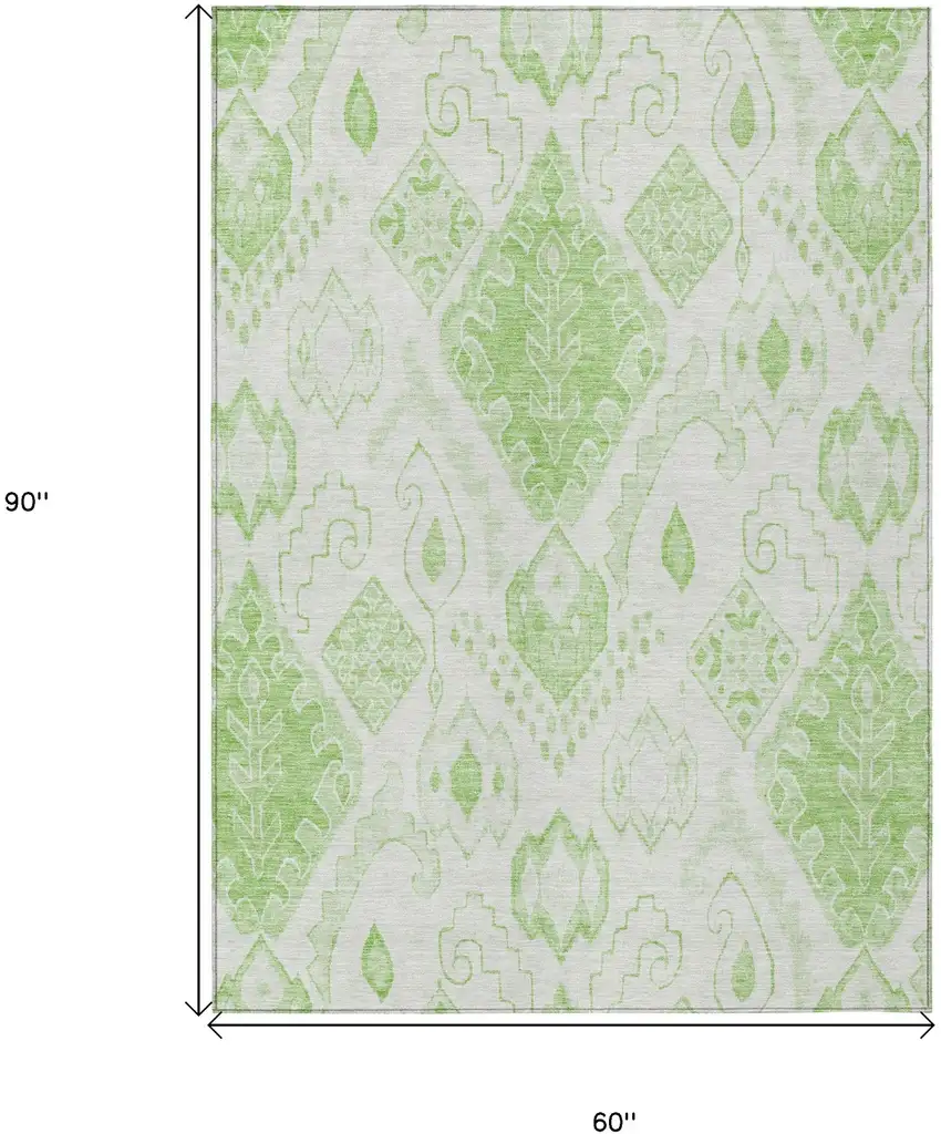 Artichoke Green Mint Green And Ivory Moroccan Washable Indoor Outdoor Area Rug Photo 3