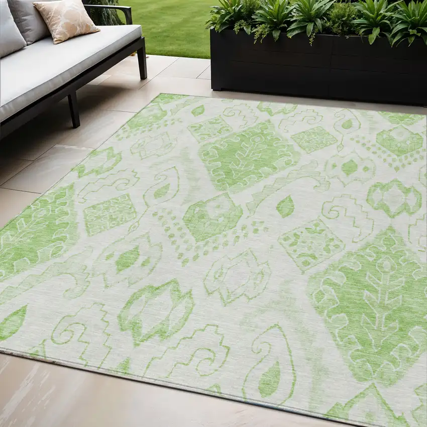 Artichoke Green Mint Green And Ivory Moroccan Washable Indoor Outdoor Area Rug Photo 1
