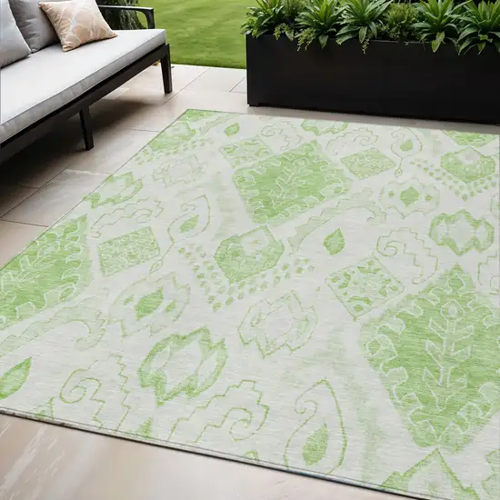 Artichoke Green Mint Green And Ivory Moroccan Washable Indoor Outdoor Area Rug Photo 1