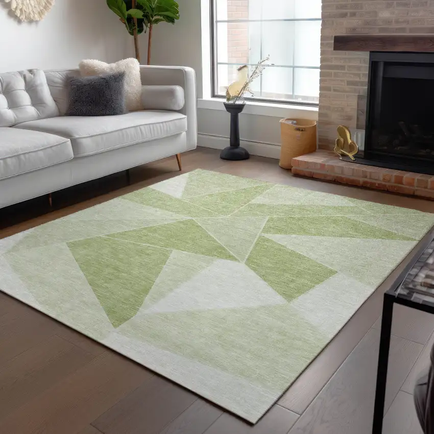 Artichoke Green Mint Green And Sage Geometric Washable Indoor Outdoor Area Rug Photo 8