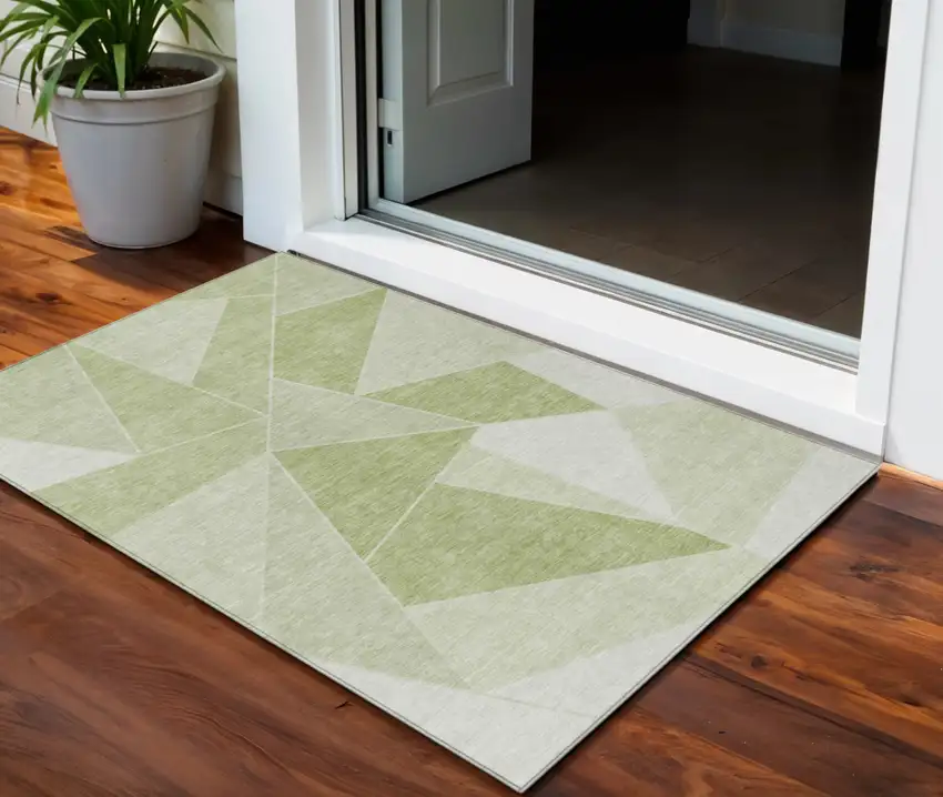 Artichoke Green Mint Green And Sage Geometric Washable Indoor Outdoor Area Rug Photo 1