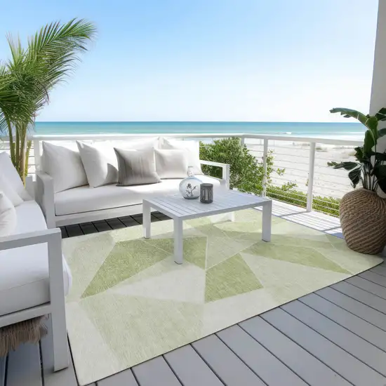 Artichoke Green Mint Green And Sage Geometric Washable Indoor Outdoor Area Rug Photo 6