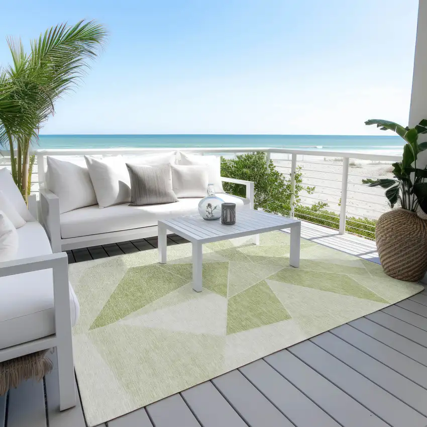 Artichoke Green Mint Green And Sage Geometric Washable Indoor Outdoor Area Rug Photo 6