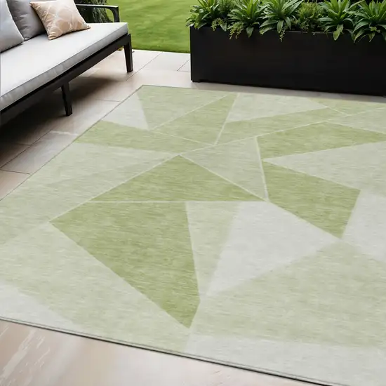 Artichoke Green Mint Green And Sage Geometric Washable Indoor Outdoor Area Rug Photo 1