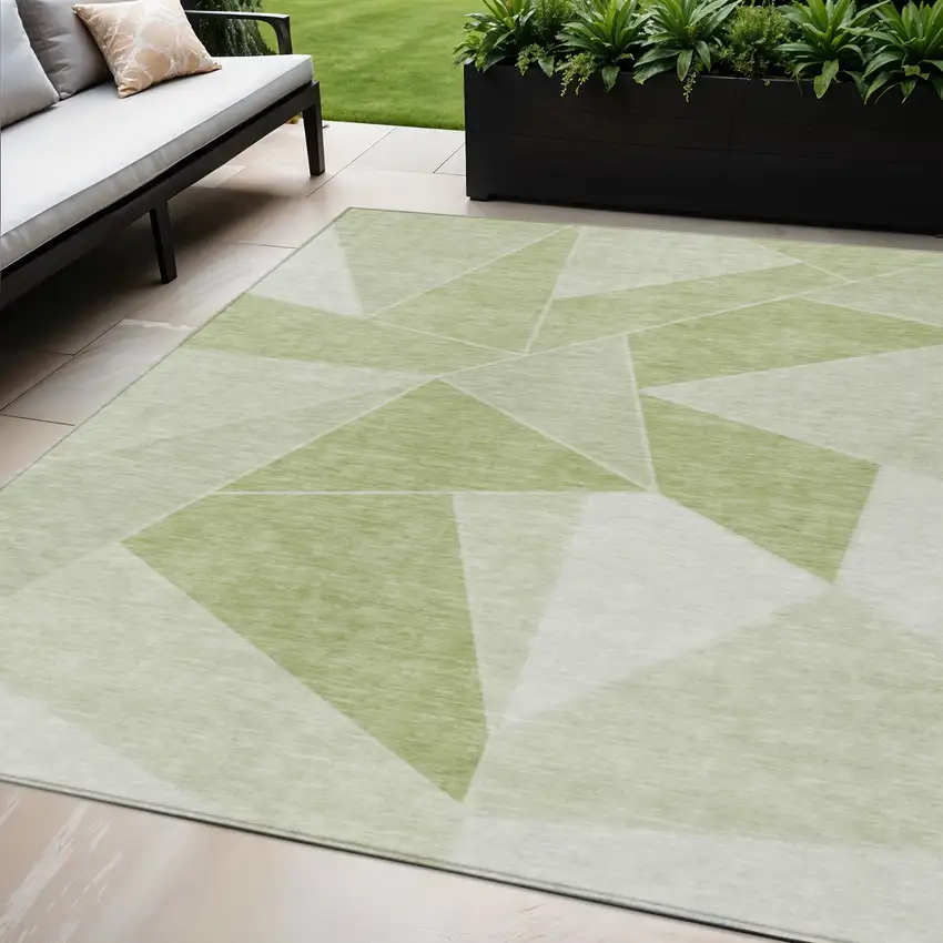 Artichoke Green Mint Green And Sage Geometric Washable Indoor Outdoor Area Rug Photo 1