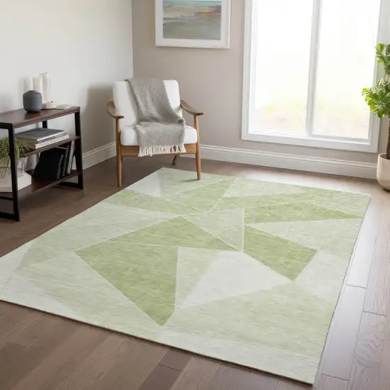 Artichoke Green Mint Green And Sage Geometric Washable Indoor Outdoor Area Rug Photo 6