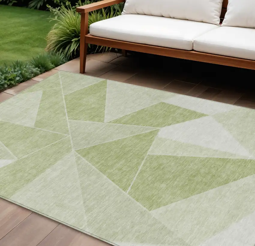 Artichoke Green Mint Green And Sage Geometric Washable Indoor Outdoor Area Rug Photo 1