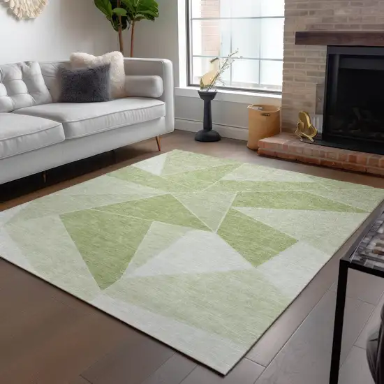 Artichoke Green Mint Green And Sage Geometric Washable Indoor Outdoor Area Rug Photo 8