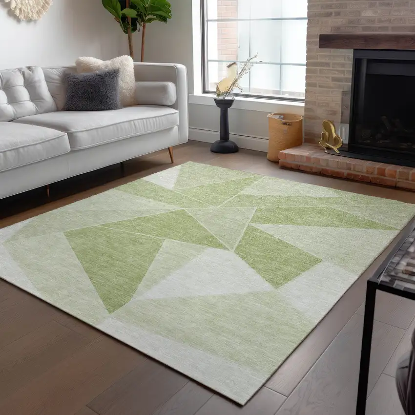 Artichoke Green Mint Green And Sage Geometric Washable Indoor Outdoor Area Rug Photo 8