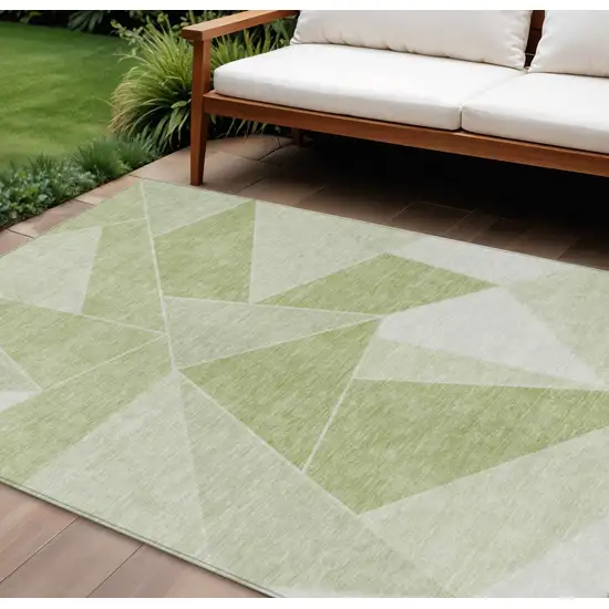 Artichoke Green Mint Green And Sage Geometric Washable Indoor Outdoor Area Rug Photo 1