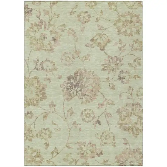 Artichoke Green Mint Green And Taupe Floral Washable Indoor Outdoor Area Rug Photo 2