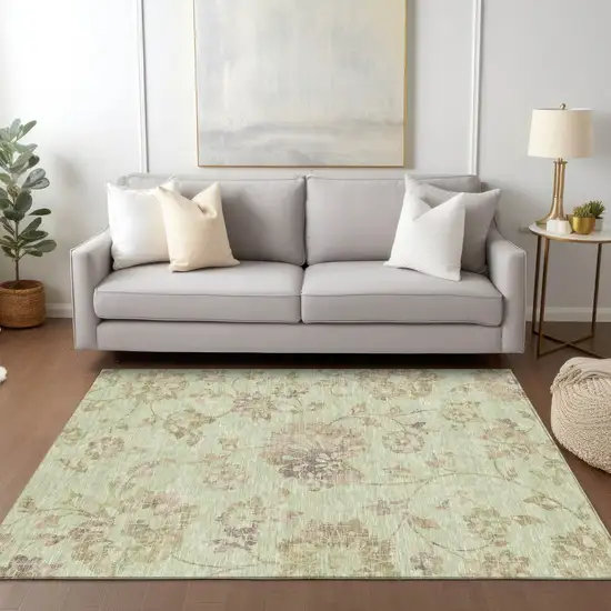 Artichoke Green Mint Green And Taupe Floral Washable Indoor Outdoor Area Rug Photo 9