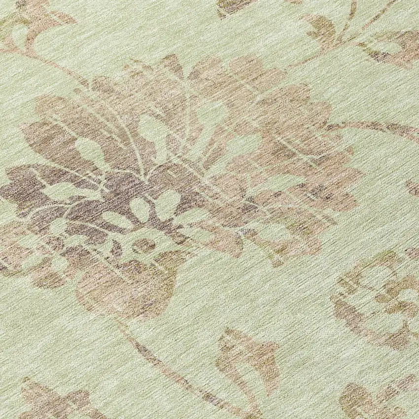 Artichoke Green Mint Green And Taupe Floral Washable Indoor Outdoor Area Rug Photo 6
