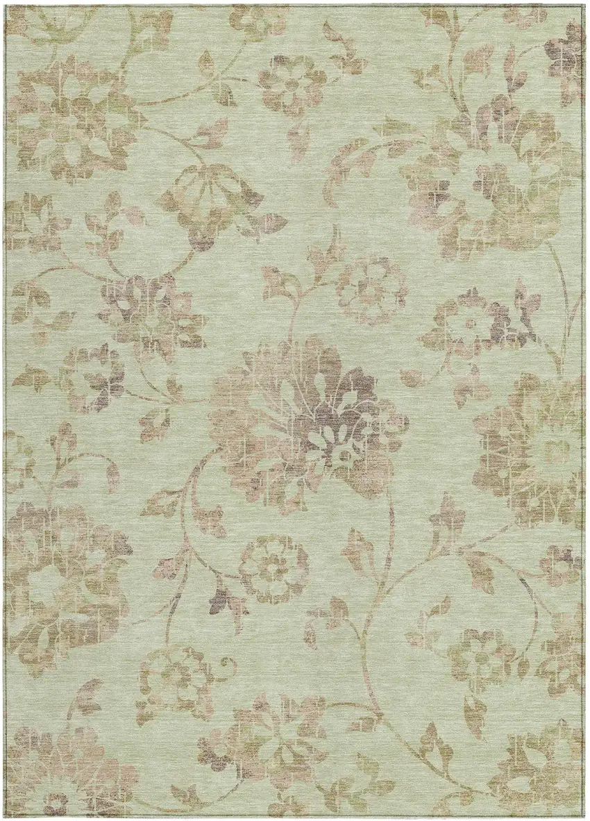 Artichoke Green Mint Green And Taupe Floral Washable Indoor Outdoor Area Rug Photo 7