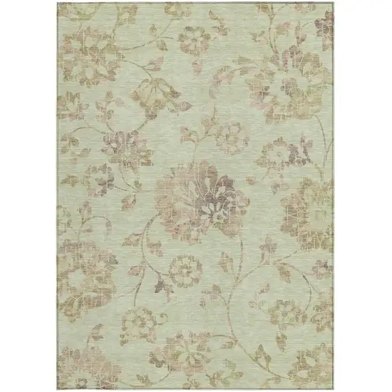 Artichoke Green Mint Green And Taupe Floral Washable Indoor Outdoor Area Rug Photo 7