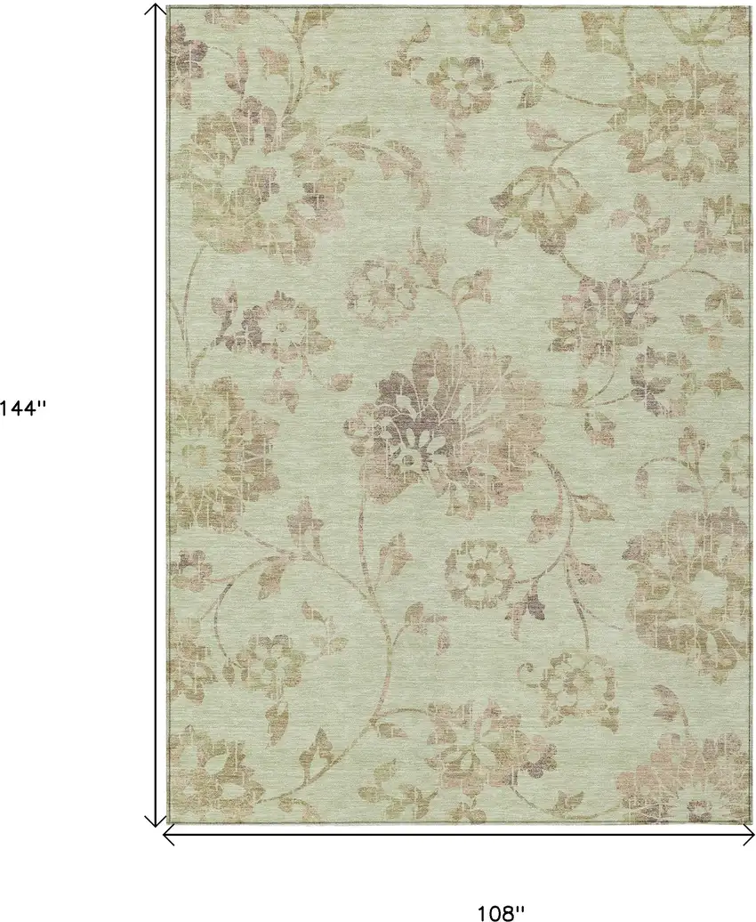Artichoke Green Mint Green And Taupe Floral Washable Indoor Outdoor Area Rug Photo 3
