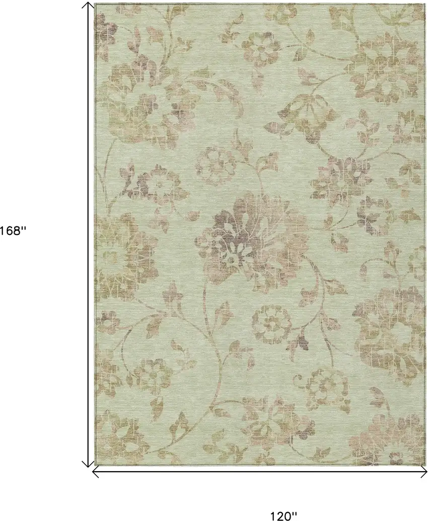 Artichoke Green Mint Green And Taupe Floral Washable Indoor Outdoor Area Rug Photo 3