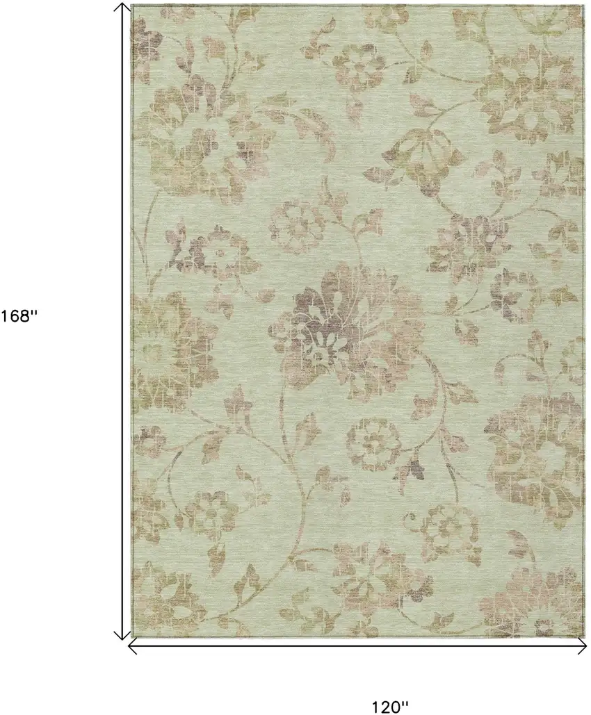 Artichoke Green Mint Green And Taupe Floral Washable Indoor Outdoor Area Rug Photo 3