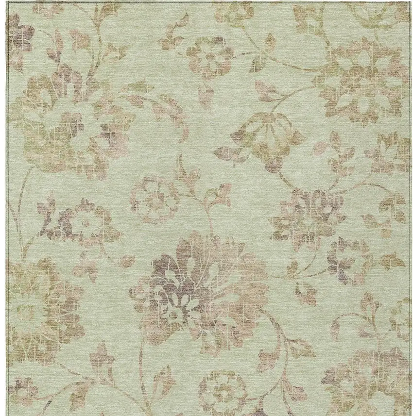 Artichoke Green Mint Green And Taupe Floral Washable Indoor Outdoor Area Rug Photo 8