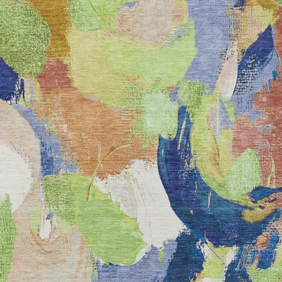 Artichoke Green Navy Blue And Coral Abstract Washable Indoor Outdoor Area Rug Photo 3