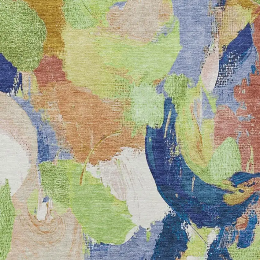 Artichoke Green Navy Blue And Coral Abstract Washable Indoor Outdoor Area Rug Photo 3