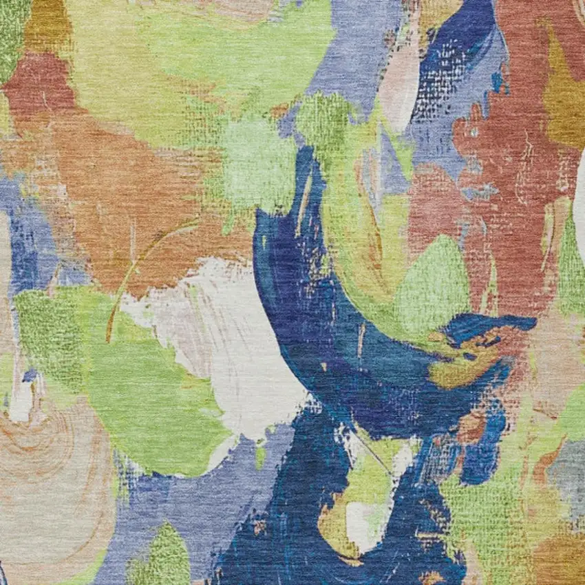 Artichoke Green Navy Blue And Coral Abstract Washable Indoor Outdoor Area Rug Photo 3