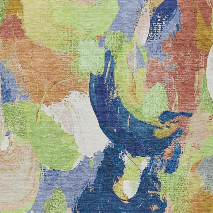 Artichoke Green Navy Blue And Coral Abstract Washable Indoor Outdoor Area Rug Photo 3
