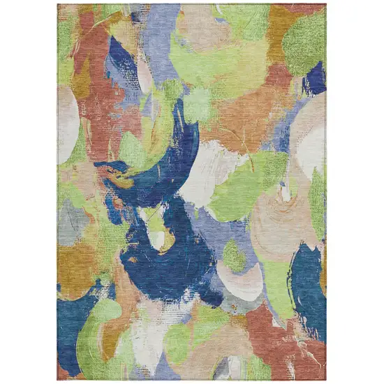 Artichoke Green Navy Blue And Coral Abstract Washable Indoor Outdoor Area Rug Photo 8