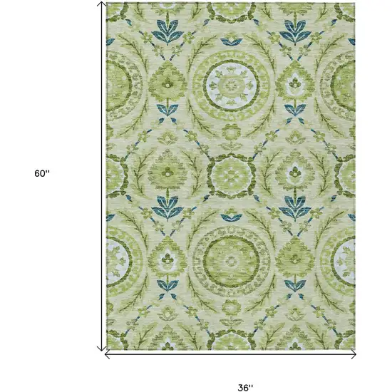 Artichoke Green Olive Green And Blue Floral Washable Indoor Outdoor Area Rug Photo 7