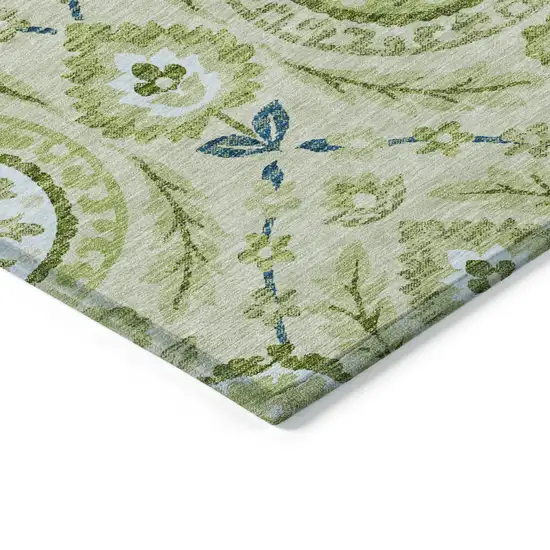 Artichoke Green Olive Green And Blue Floral Washable Indoor Outdoor Area Rug Photo 3