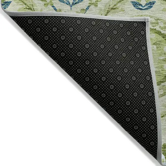 Artichoke Green Olive Green And Blue Floral Washable Indoor Outdoor Area Rug Photo 2