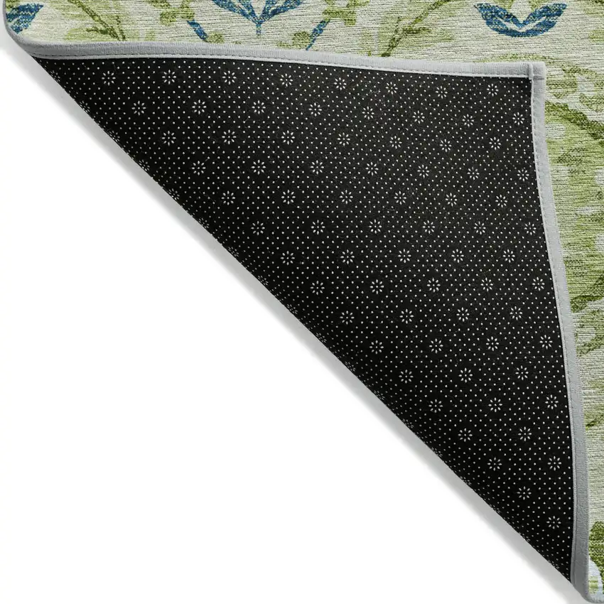 Artichoke Green Olive Green And Blue Floral Washable Indoor Outdoor Area Rug Photo 2