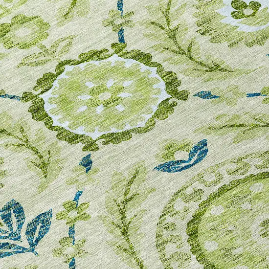 Artichoke Green Olive Green And Blue Floral Washable Indoor Outdoor Area Rug Photo 4