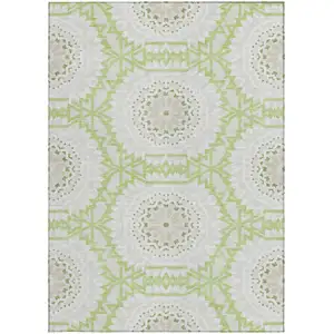 Photo of Artichoke Green Olive Green And Tan Floral Medallion Washable Indoor Outdoor Area Rug