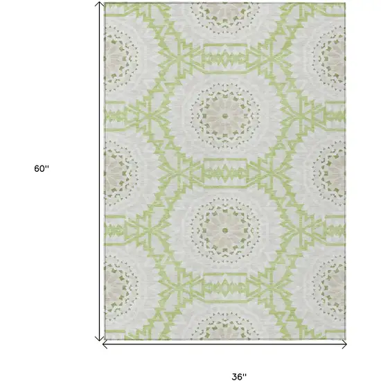 Artichoke Green Olive Green And Tan Floral Medallion Washable Indoor Outdoor Area Rug Photo 3