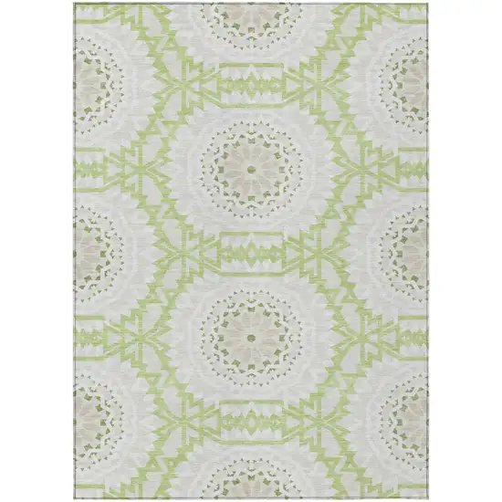 Artichoke Green Olive Green And Tan Floral Medallion Washable Indoor Outdoor Area Rug Photo 2