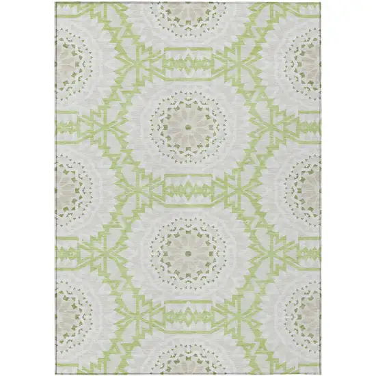 Artichoke Green Olive Green And Tan Floral Medallion Washable Indoor Outdoor Area Rug Photo 2