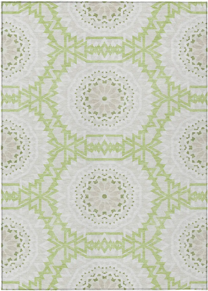 Artichoke Green Olive Green And Tan Floral Medallion Washable Indoor Outdoor Area Rug Photo 2
