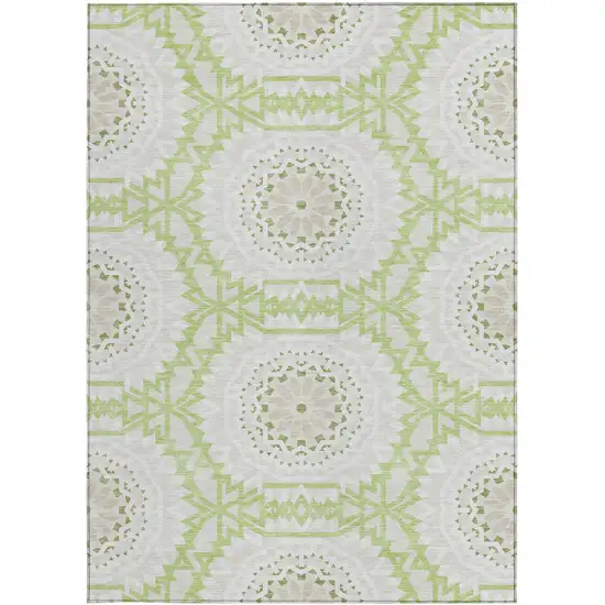 Artichoke Green Olive Green And Tan Floral Medallion Washable Indoor Outdoor Area Rug Photo 6