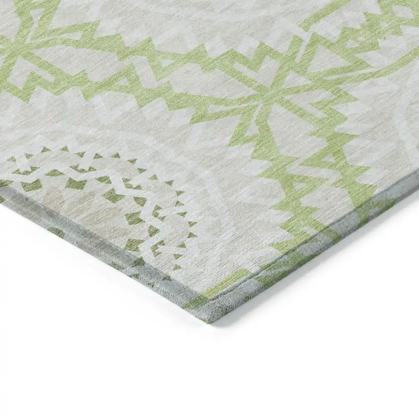 Artichoke Green Olive Green And Tan Floral Medallion Washable Indoor Outdoor Area Rug Photo 4