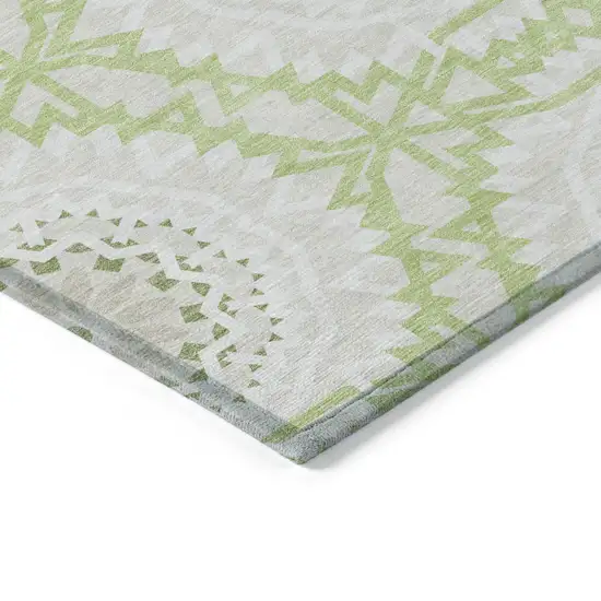 Artichoke Green Olive Green And Tan Floral Medallion Washable Indoor Outdoor Area Rug Photo 4