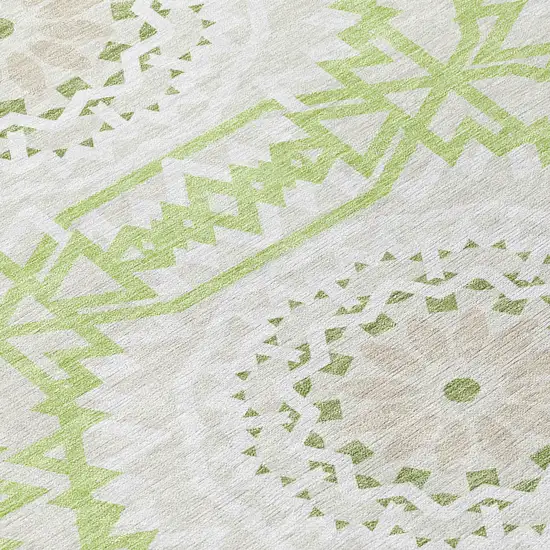Artichoke Green Olive Green And Tan Floral Medallion Washable Indoor Outdoor Area Rug Photo 5