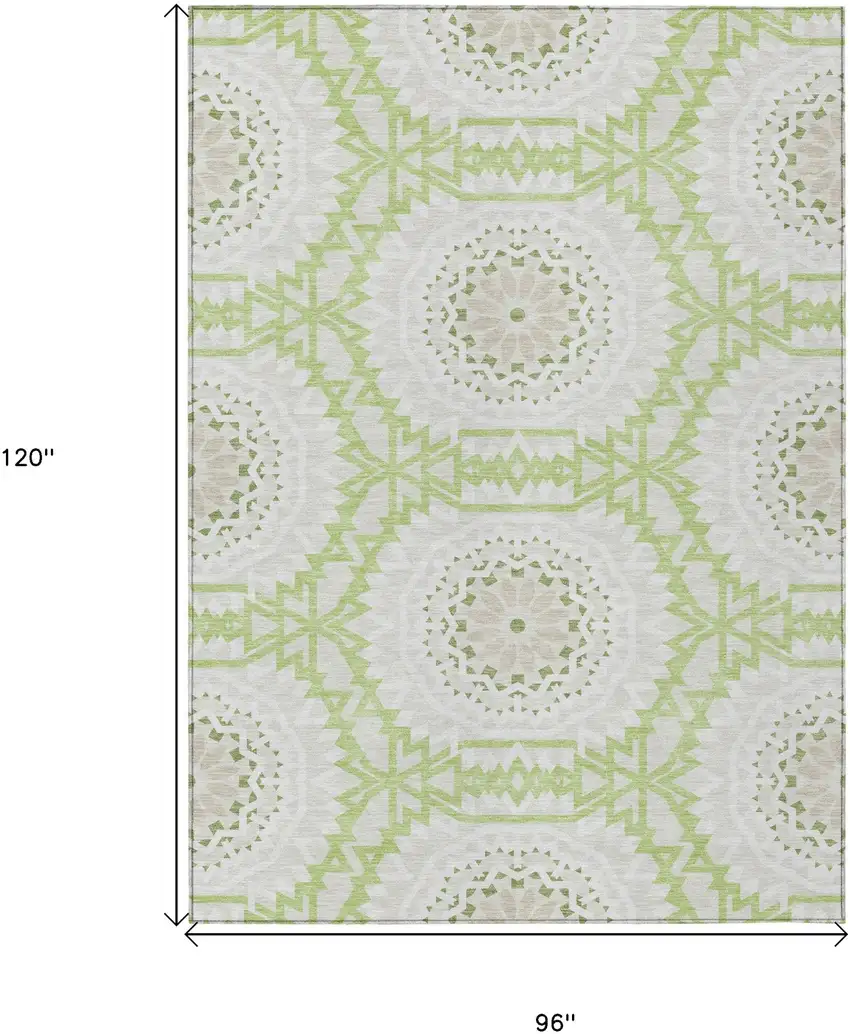 Artichoke Green Olive Green And Tan Floral Medallion Washable Indoor Outdoor Area Rug Photo 3
